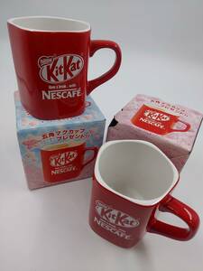 未使用 保管品 NESCAFE キットカット 合格祈願 陶器製 五角形 マグカップ コップ 赤 ネスカフェ ネスレ 五角 合格 ２点セット