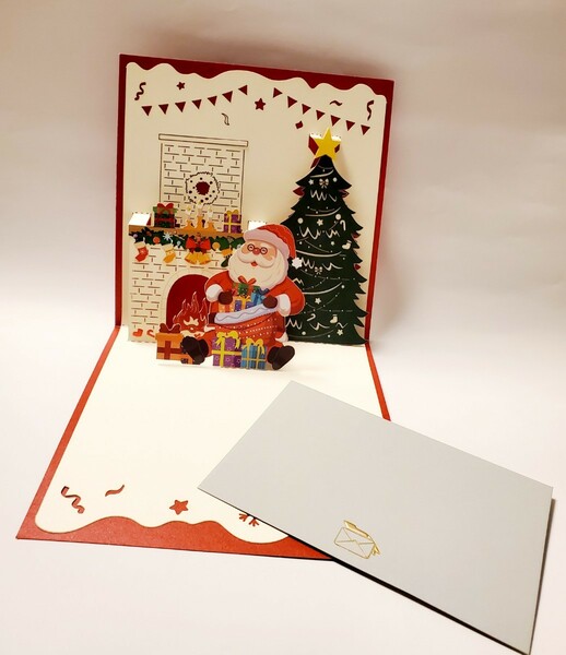 立体カード　HANAKO　飛び出す　クリスマス　サンタとクリスマスツリーB　ポップアップグリーティングカード