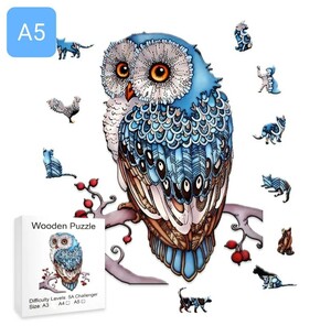  bird. miscellaneous goods HANAKO wooden puzzle blue owl A5 size 