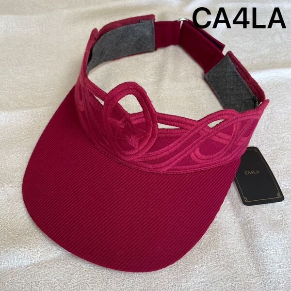 【新品】CA4LA カシラ サンバイザー 日本製 レッド系 帽子