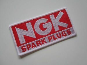 NGK SPARK PLUGS スパークプラグ 長方形 赤 白 ワッペン/自動車 バイク オートバイ 整備 作業着 Z01