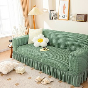  чехол на диван одноцветный pokopoko оборка имеется 3 человек .. для зеленый эластичность стрейч 4 сезон диван покрытие юбка 