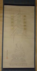 稀少 アンティーク 日蓮宗 南無妙法蓮華経 細字方便品45巻13590字以奉写日蓮大菩薩御像 一輪齋三瞳居士 拝書 紙本 掛軸 仏教 寺院 古美術