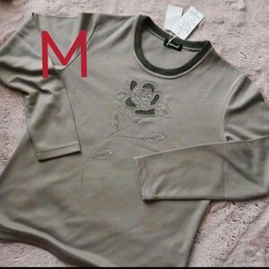 新品未使用 ロンティー バラ カーキ くすみグリーン 長袖Tシャツ Ｍサイズ カットソー ニット トップス トップス