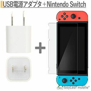 Nintendo Switch 液晶画面保護ガラスフィルム + USB電源アダプタ USBポート1口 セット