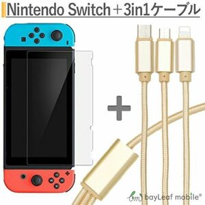 Nintendo Switch 液晶画面保護ガラスフィルム + iPhone / Micro USB / USB Type-C 3in1充電ケーブル