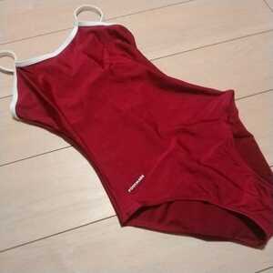  new goods *3L* foot Mark * white piping woman .. swimsuit * dark red 