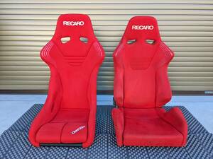 【1円～】RECARO RS-GSとSR-6 鮮やかなカムイレッド同色2脚セット！レカロシート 正規品 セミバケ フルバケ バックロゴ TSG/RS-G/SP-G/RSG