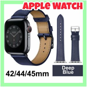 最終値引き 新品 送料無料 Apple Watch バンド 合皮 42/44/45mm ディープブルー