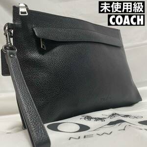 未使用級 COACH コーチ セカンドバッグ クラッチバッグ メンズ ブラック レザー オールレザ 美品 ビジネス バック ロゴ 型押し レディース