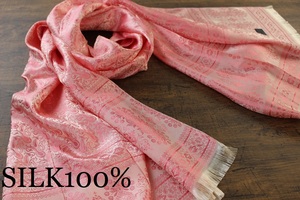 新品 【シルク100% SILK】ペイズリー柄 シャインピンク S.PINK 大判 ストール/スカーフ