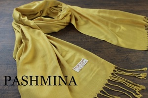 新品【パシュミナ Pashmina】無地 ゴールド系 GOLD YELLOW イエロー 黄色 Plain 大判 ストール カシミア100% Cashmere 訳あり