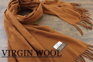 新品【SKY Cashmere VIRGIN WOOL100%】厚手 ウール 無地 BROWN 茶 ブラウン Plain 大判 ストール/マフラー 防寒