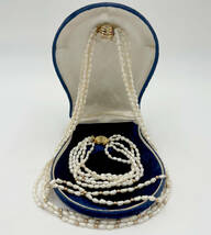 ◆本真珠 パールネックレス ブレスレット 5連パール 淡水パール 55.8g 約50cm 真珠 ビロード箱付◆_画像1