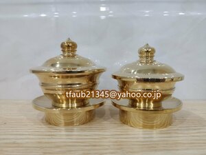 「密教法具 寺院仏具」極上品 洒水器/塗香器 2点仏具 真鍮製 磨き仕上げ 高さ8.5cm