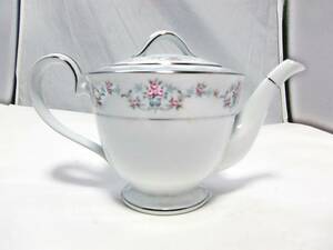 良品 Noritake ティーポット LINDSAY 陶器 ポット 花柄 白磁 昭和レトロ ノリタケ 高さ16cm蓋含