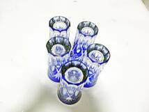 ほぼ未使用 江戸切子 ガラスコップ 彩鳳 5個 青 ガラス 昭和レトロ 和小物_画像4