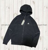 XL / L 新品 adidas アディダス 裏起毛 スウェット 上下セット オーバーサイズ フルジップパーカー パンツ セットアップ 黒 ブラック_画像4