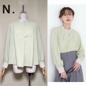 【N. Natural Beauty Basic】エヌ ナチュラルビューティーベーシック バイカラータックとろみブラウス Mサイズ ライトグリーン レディース