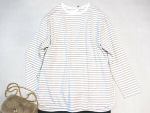 ■23区大きいサイズ46今季コットンベアジャージーロングTシャツ/ベージュボーダー■