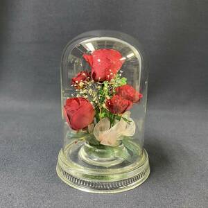 レンデフロール Reine De Fleur プリザーブドフラワー バラ 薔薇 赤 かすみ草 ガラスドーム インテリア 置物 高さ 14.5cm