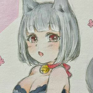 同人・手描きイラスト＊アナログ【黒猫ちゃんと赤いリボン】