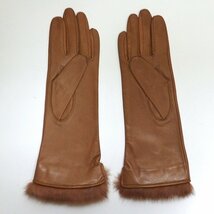 ラムレザー ファー付きロング手袋 19cm 茶 レディース ブラウン Brown 羊革 レザー グローブ Made in Srilaca ○P_画像3