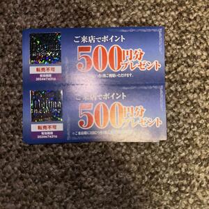 ノジマ株主優待 来店ポイント500円*2枚 1000円分 2024/7/31迄