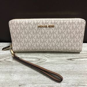 133-0559 MICHAEL KORS マイケルコース 長財布 ラウンドファスナー ストラップ レザー ホワイト