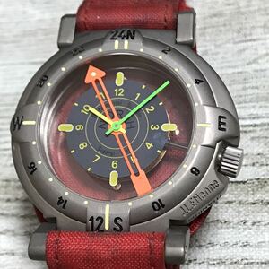 167-0013 J.L.Erienne 腕時計 YEMA TITANIUM ナイロンベルト レッド 電池切れ 動作未確認