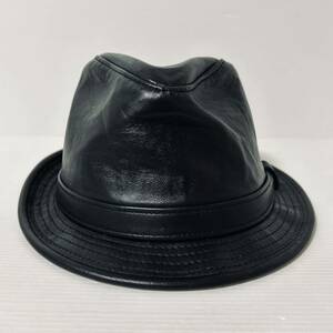 【USA製/美品】NEW YORK HAT ニューヨークハット 中折れハット　レザー　ブラック　＊CZ