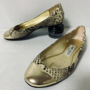 JIMMY CHOO ジミー・チュー　パンプス　フラットシューズ　パイソン　35 22.5cm ゴールド　＊R