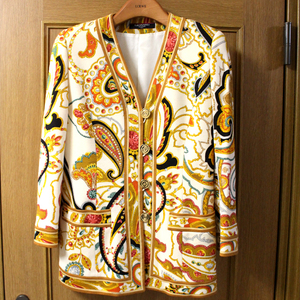 美品 LEONARD レオナール ウール ジャケット 9AR 長袖 デザイン柄 ブルゾン ゴールドボタン