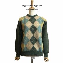 Highland&Highland アーガイルプルオーバーメランジウールニット 英国製 レトロ_画像1