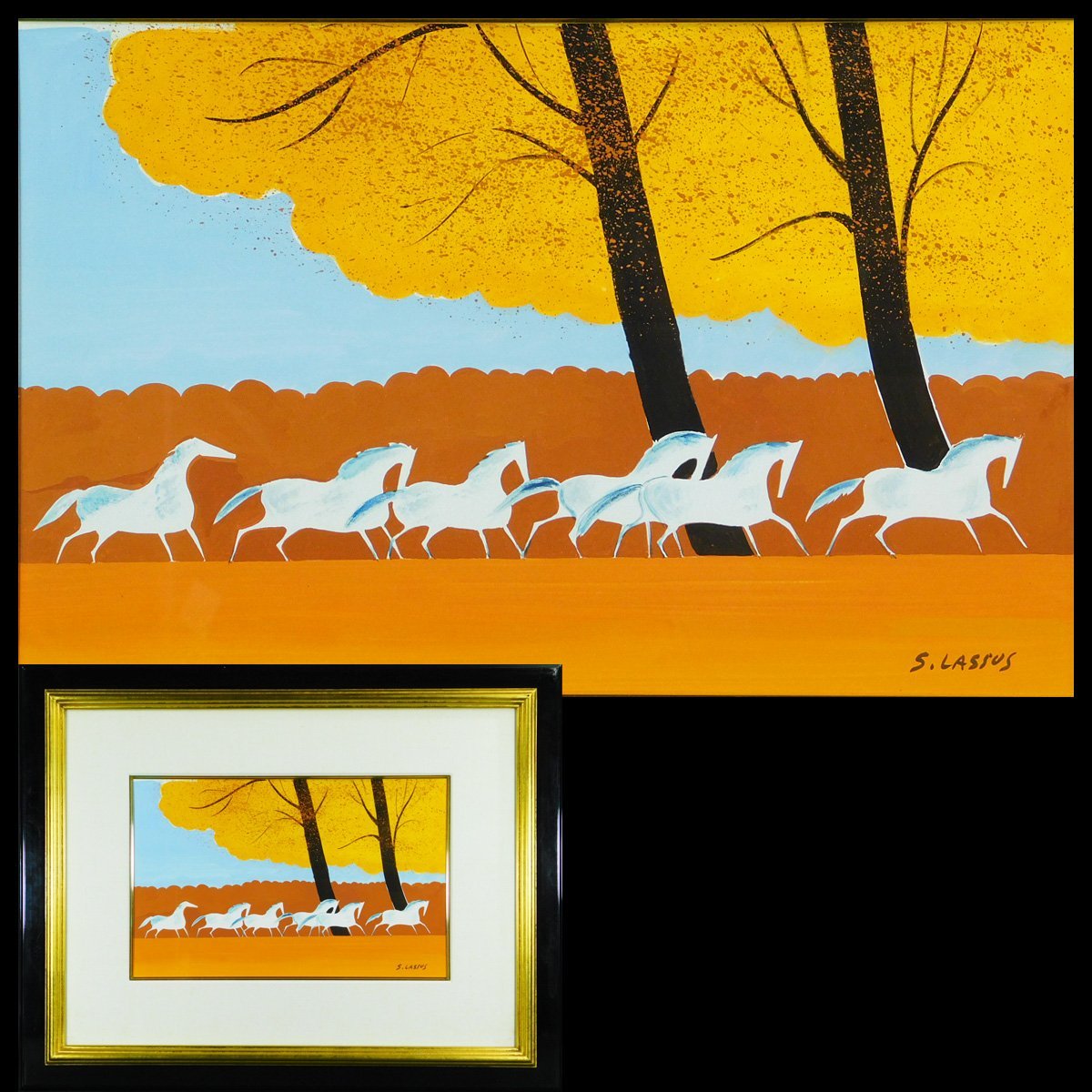 सर्ज लैसिस शरद ऋतु में सफेद घोड़ा जल रंग, फंसाया, विशेष कागज बॉक्स, अच्छी हालत ka231209, चित्रकारी, आबरंग, प्रकृति, परिदृश्य चित्रकला