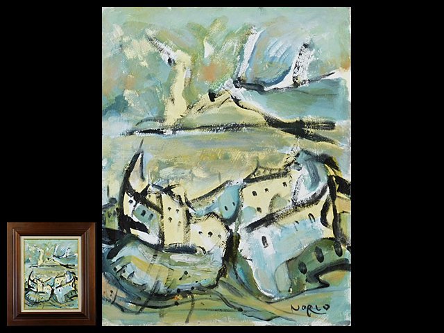 山崎纪男 马拉加湾风景画 F6 布面油画 带框特制纸盒 游历欧洲(法国)的画家, 西班牙, 等)并在海外活跃 OK4131, 绘画, 油画, 自然, 山水画