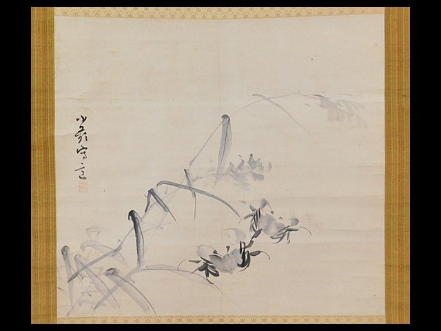 野口小毛蟹画水墨画日本画平装横卷挂轴配套盒明治女南画家御画家文天评委OK3588, 绘画, 日本画, 花鸟, 飞禽走兽