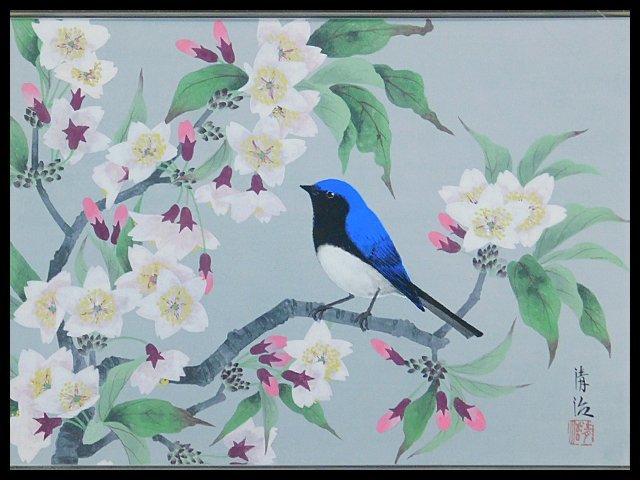 Seiji Inoue Cherry Blossoms and Little Birds F4 Japanese Painting Board Frame Master Suda珙
 Naka Former Japan Art Academy Fellow OK3529, painting, Japanese painting, flowers and birds, birds and beasts