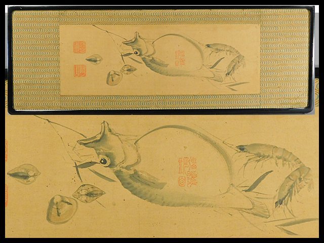 فنان غير معروف, عمل متعدد الفنانين, المأكولات البحرية (المحار, سمكة, جمبري), اللوحة اليابانية, ورق, لوحة OK2479, تلوين, اللوحة اليابانية, الزهور والطيور, الحياة البرية
