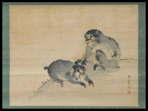 岸連山 猿図 日本画 紙本 軸装 掛軸 師 岸駒 江戸時代後期 岸派の絵師 OK3435
