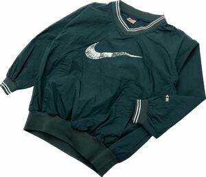 90s ☆ NIKE スウッシュ ロゴ ナイロンジャケット プルオーバー グリーン ユースM メンズ XS相当 スポーツ ナイキ ビンテージ■A306