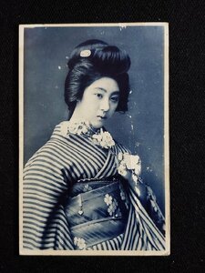 ｈ▼　戦前 年賀葉書　桜の枝を持っている女性　/pc186