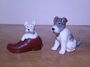 置物 2個 セット / イヌ いぬ 犬 ミニチュア 陶器 古民家 雑貨 北欧 昭和 レトロ 当時物 esp tat