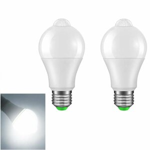 LED電球 明暗センサー 人感センサー E26口金 電球色 白　黄　昼白　省エネ ホワイト 2個セット　センサーライト　センサー付き電球