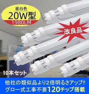 改良品 LED蛍光灯 20W形 58-60cm 直管 アルミヒートシンク 昼光　昼白 直管LEDランプ LED蛍光灯　１０本セット