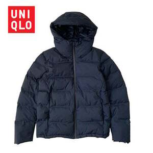 NB839さ@ UNIQLO Aランク 美品 シームレス ダウンパーカー ダウンジャケット メンズ Sサイズ ネイビー