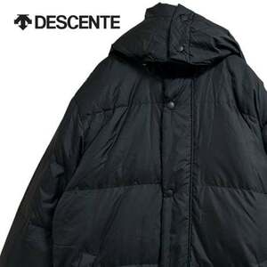 TB774さ@ DESCENTE Aランク 美品 ロング ダウン ベンチコート スポーツウェア 防寒 メンズ ブラック 黒