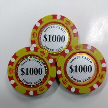 ゴルフ（ボール）マーカー　３枚　モンテカルロ　＄１０００　磁石につきます　カジノチップ　ポーカーチップ_画像1