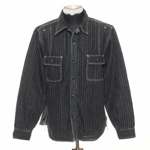 ◆497621 Pherrow's フェローズ ◆ワークシャツ チンストラップ ユニオンチケット サイズ42/XL メンズ 日本製 ブラック ストライプ