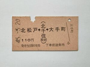 【希少品セール】国鉄 営団地下鉄 千代田線連絡乗車券(北松戸→大手町) 北松戸駅発行 0245